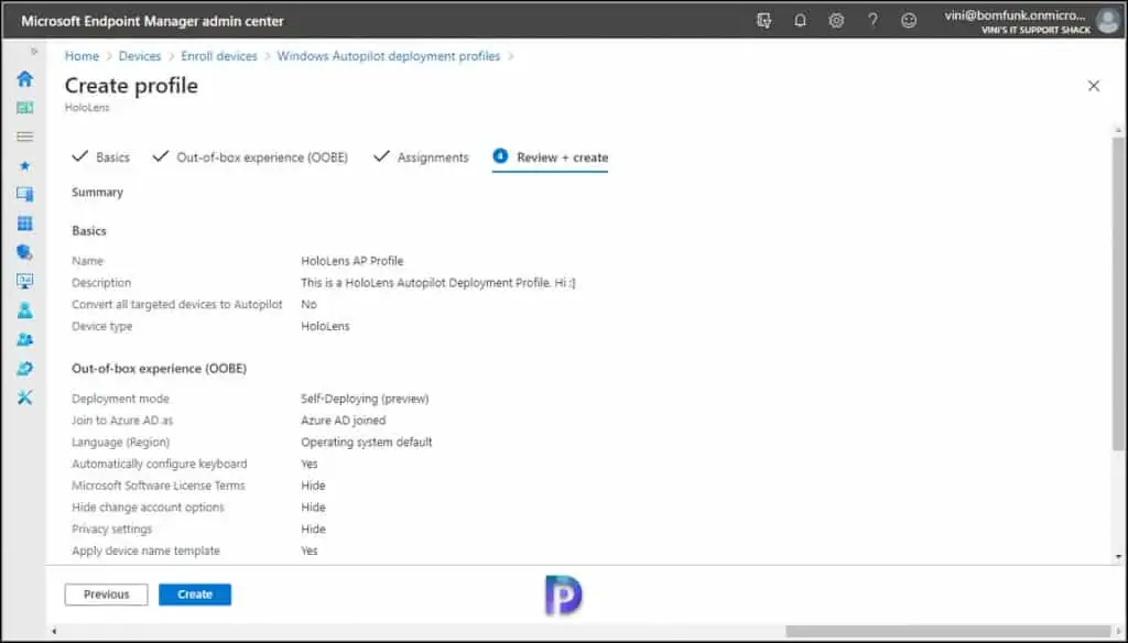 Create Autopilot Profile for HoloLens 2 Devices