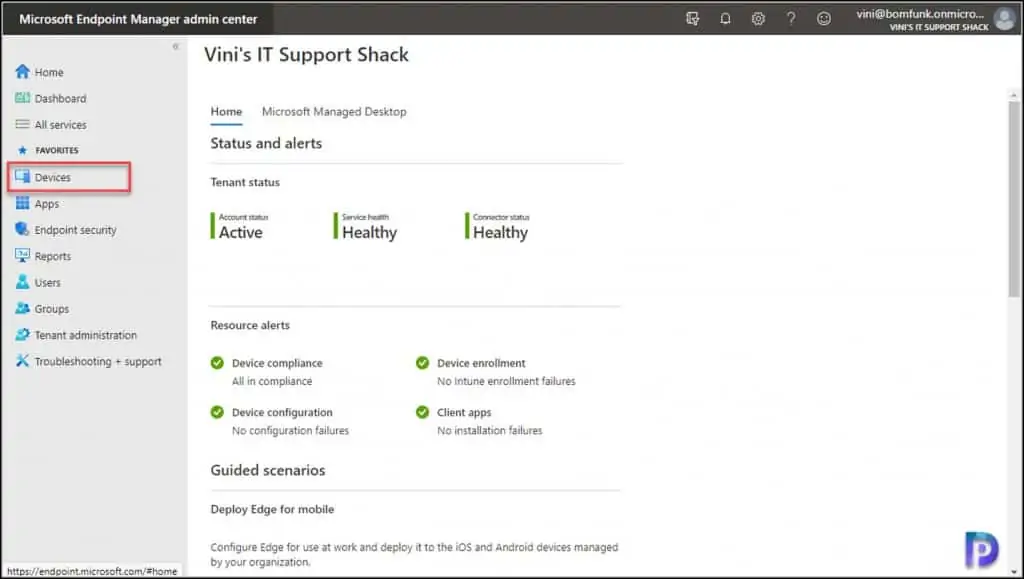 Endpoint Manager console Devices