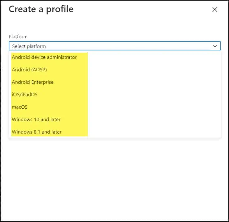 Create a Profile - Select Platform