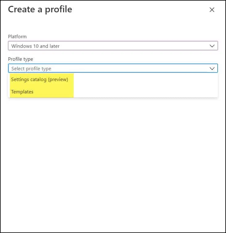 Create a Profile - Select Profile Type