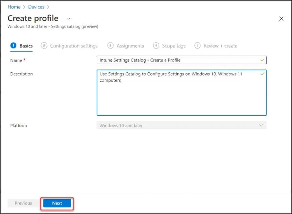 Create a Profile - Specify Basic Information