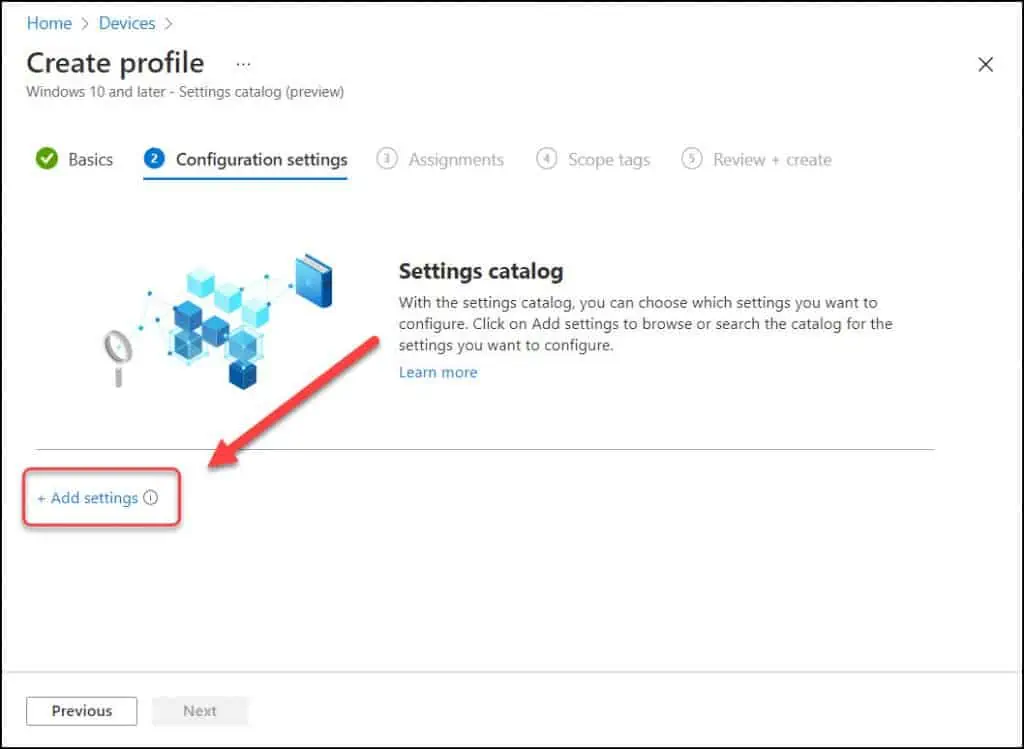 Intune Settings Catalog - Add Settings