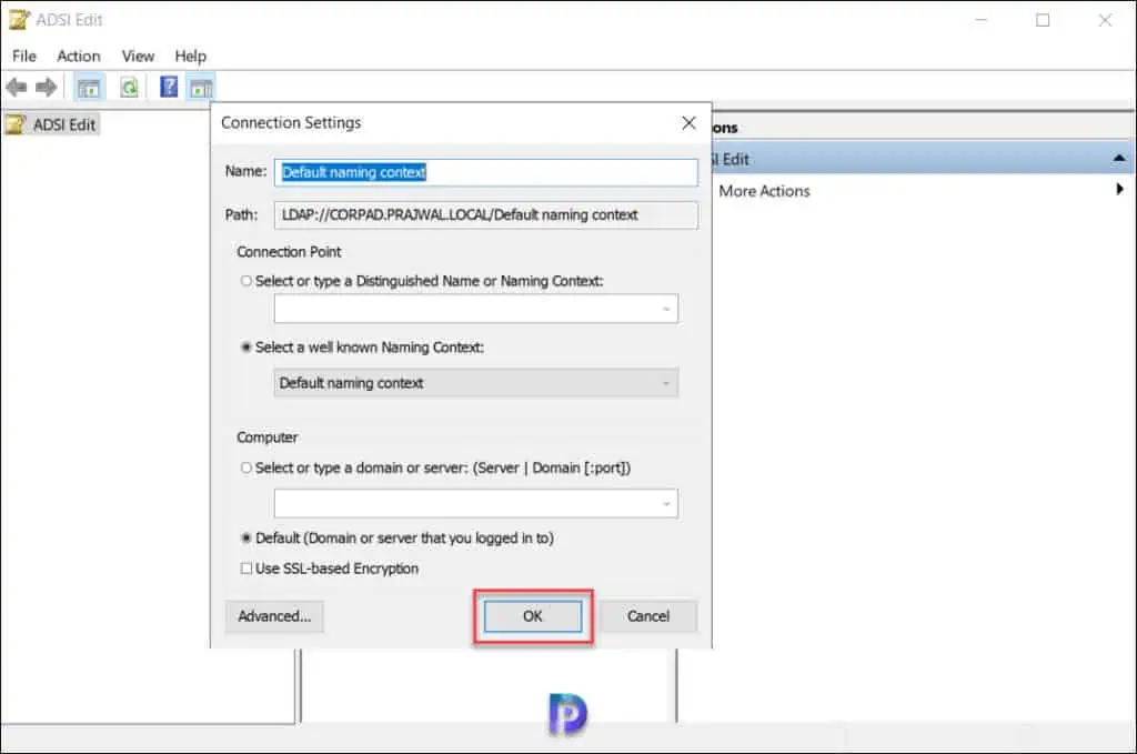 ADSI Connection Settings