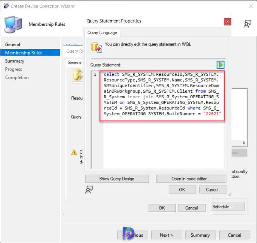 Windows 11 22H2 Query SCCM Device Collection