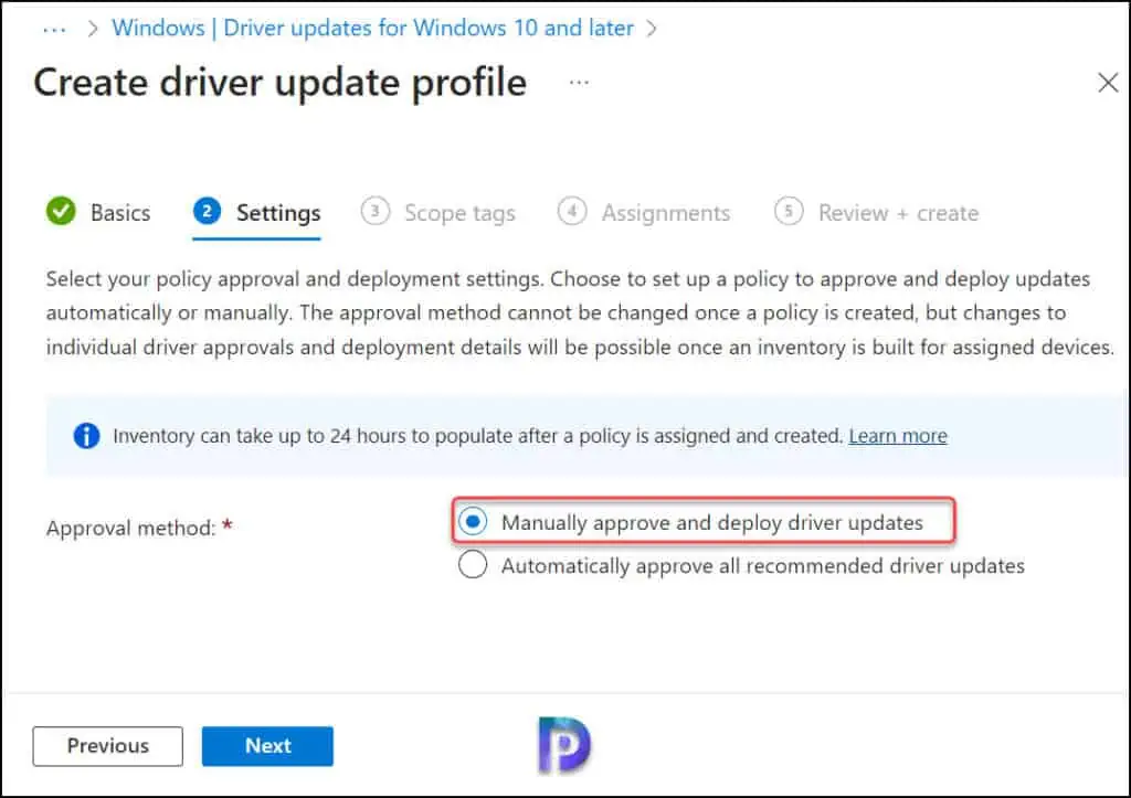 Select Driver Update Policy Approval Method