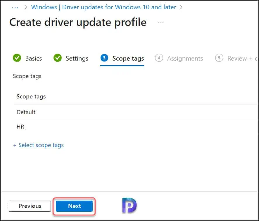 Specify Intune Scope Tags for Driver Update Policy
