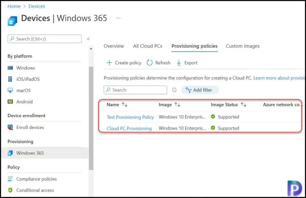 Provisioning Policies in Windows 365