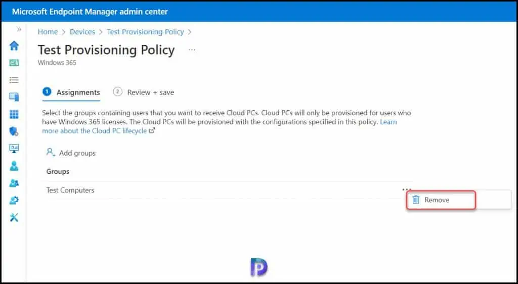 Remove Cloud PC Provisioning Policy Assignments