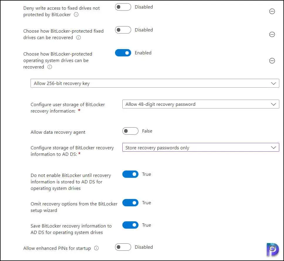 Bitlocker Fixed Data Drives in Intune Settings Catalog