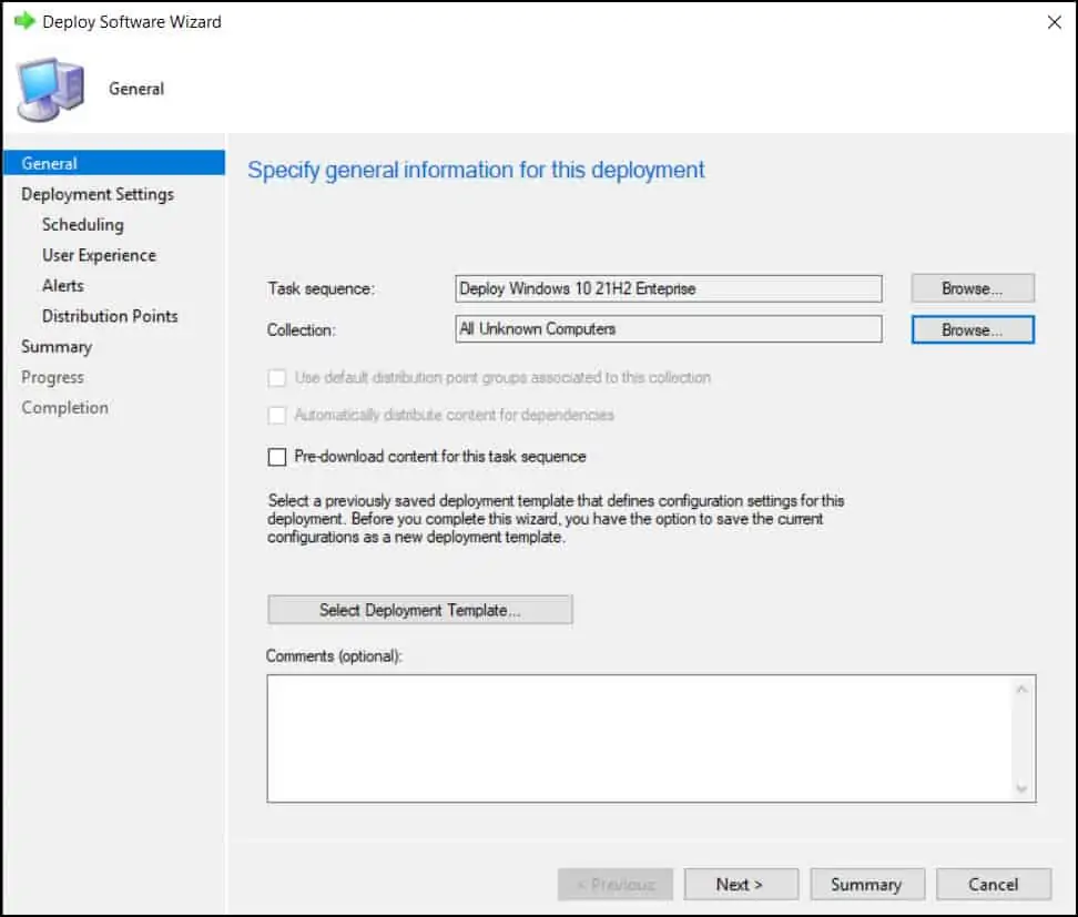 Deploy Windows 10 21H2 using SCCM - Task Sequence Information