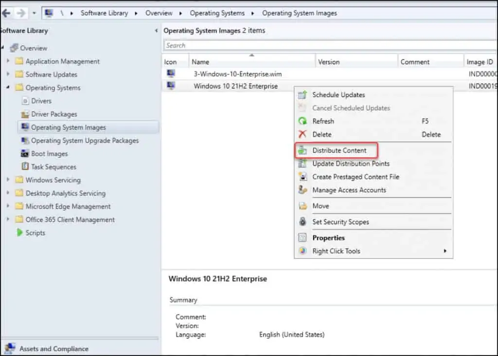 Distribute Windows 10 21H2 content to Distribution Points