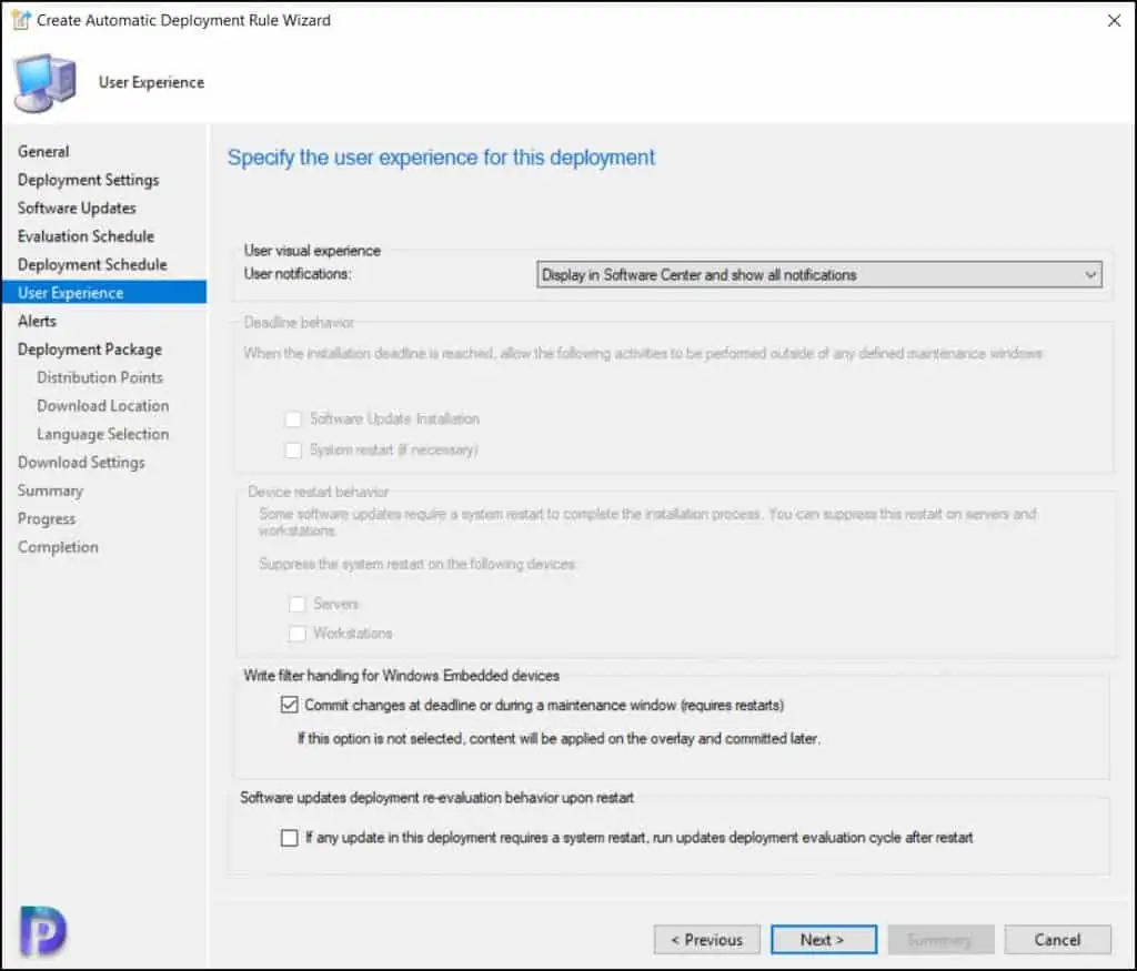 ConfigMgr ADR User Experience Settings