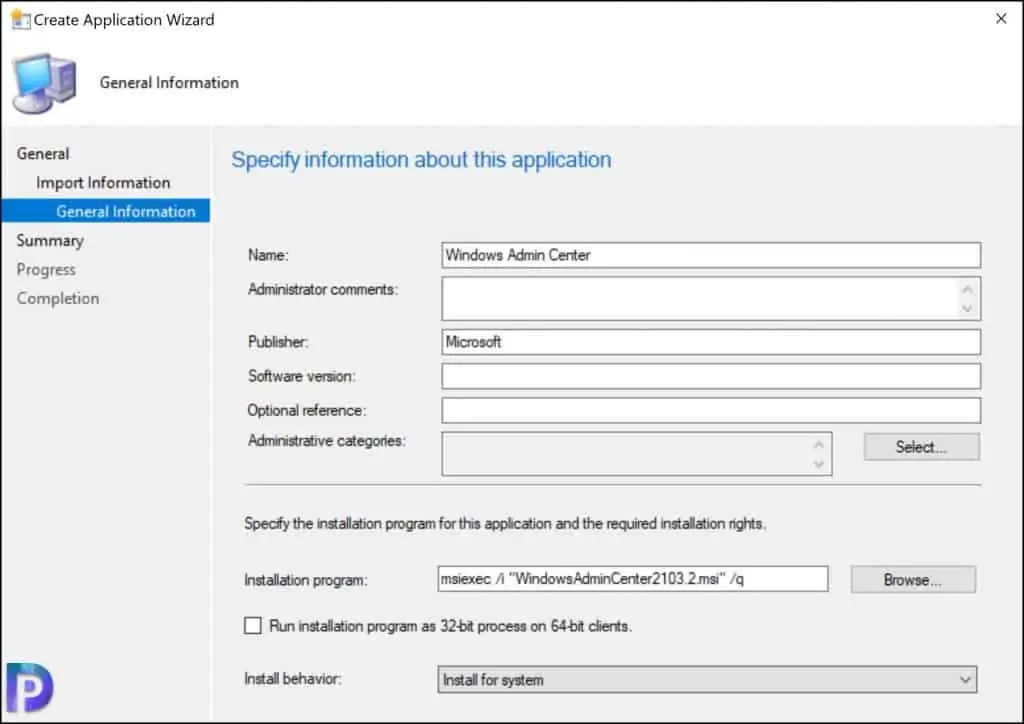 Add Windows Admin Center Application in SCCM