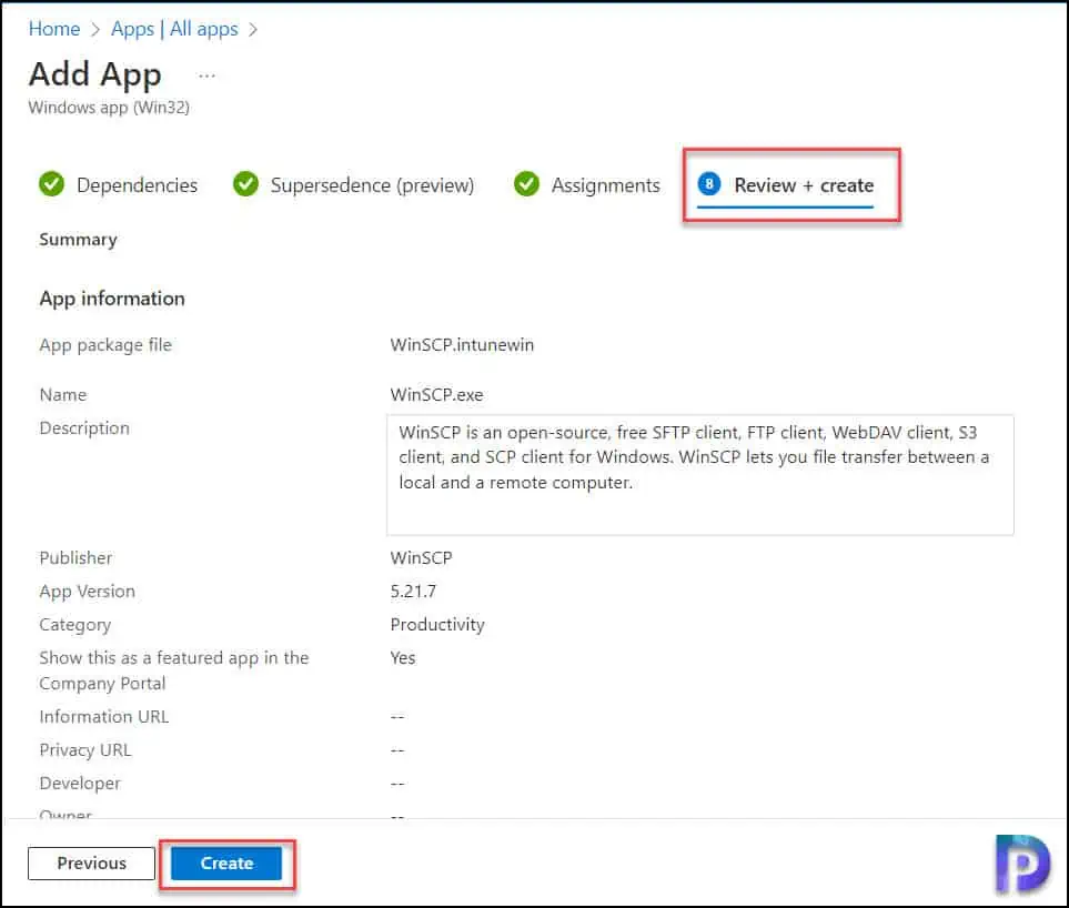 Create WinSCP App in Intune