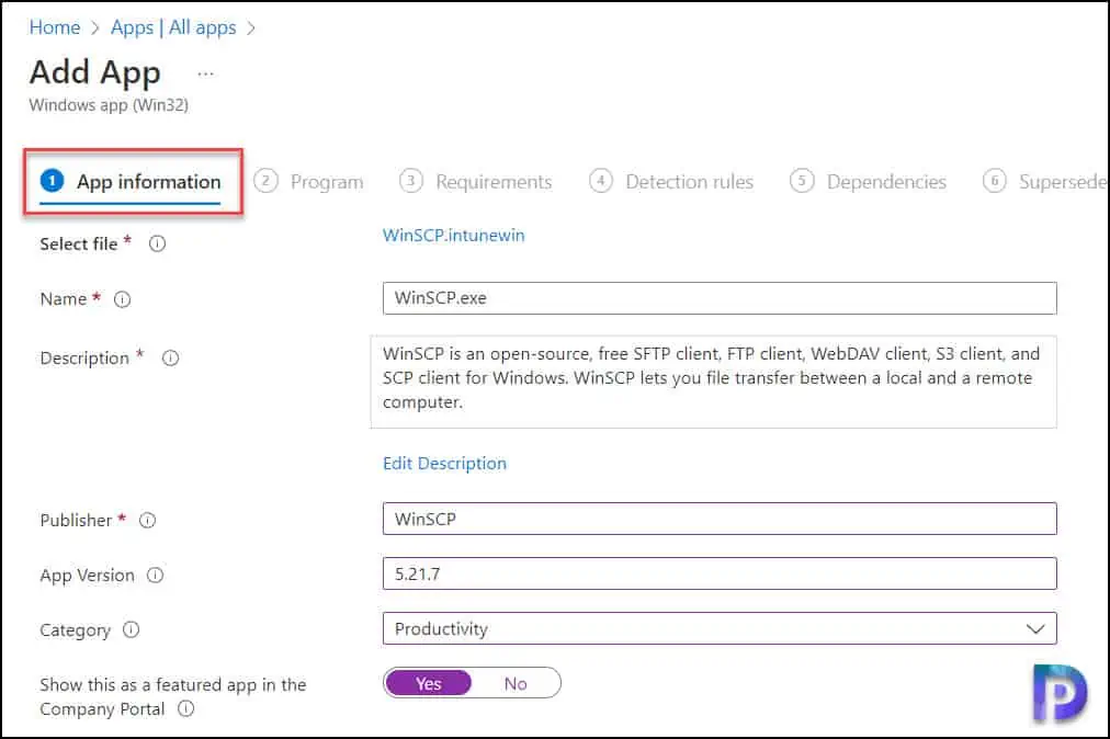 Configure WinSCP App Information