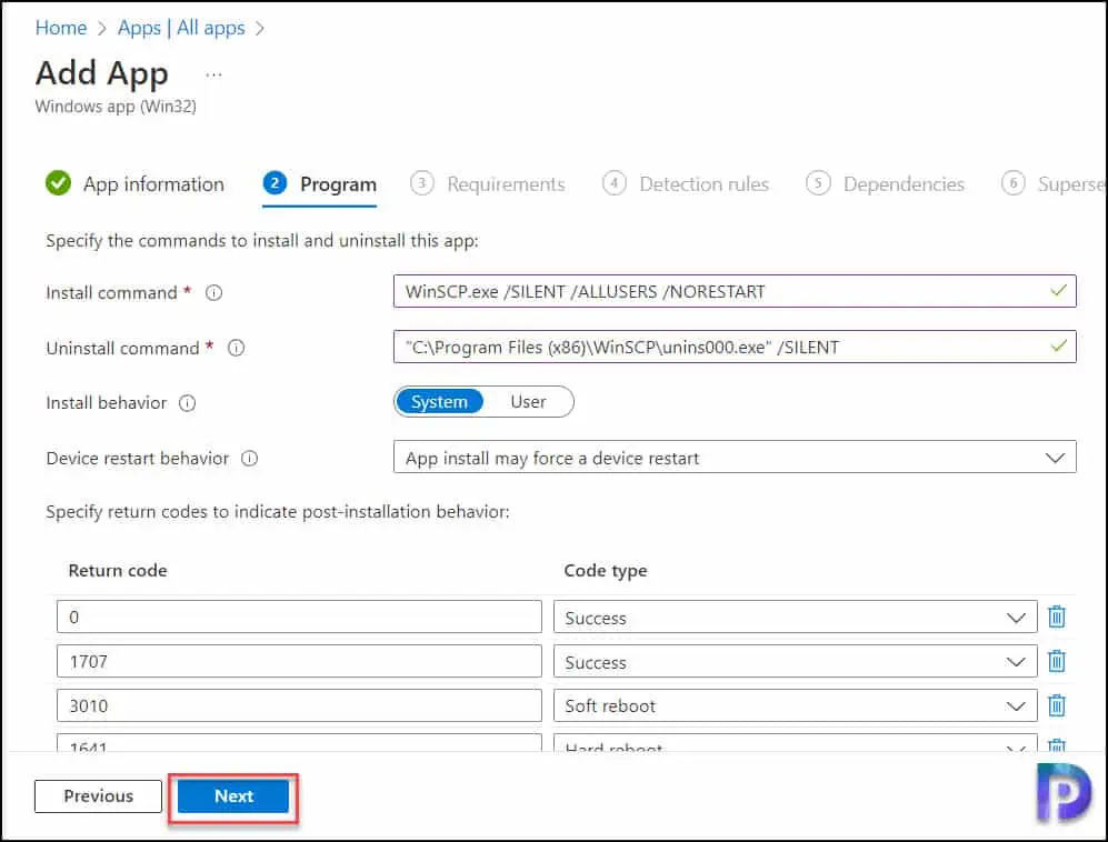 Specify WinSCP Install and Uninstall Command