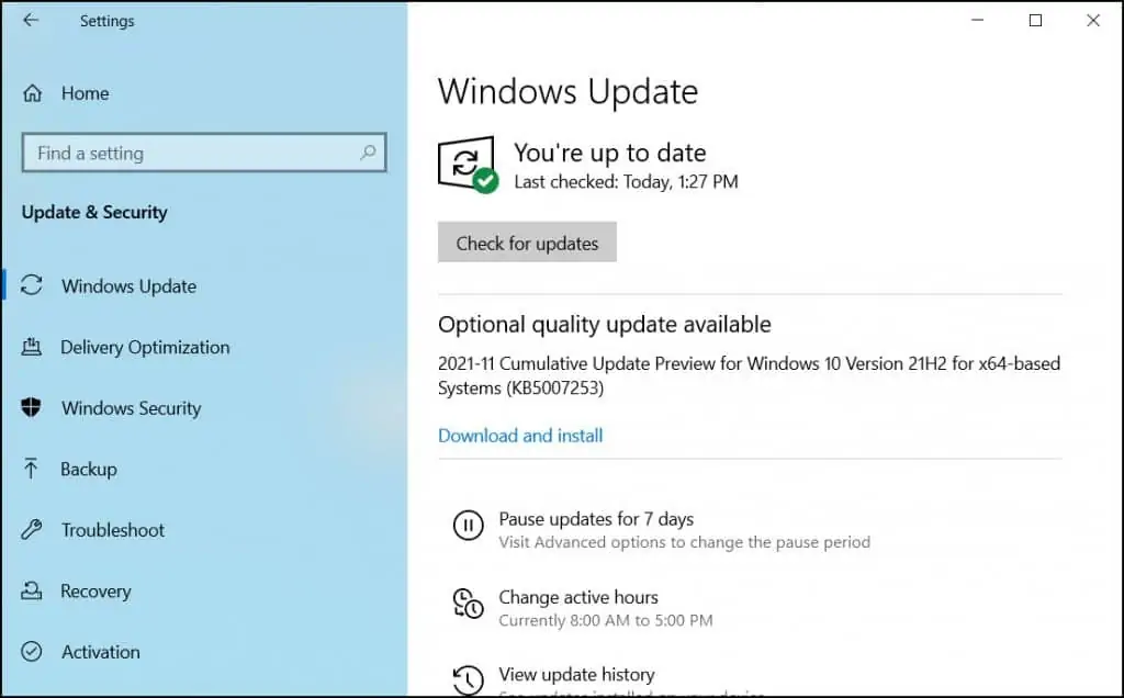 Check for Windows Updates Enabled