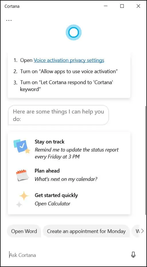 Cortana App in Windows 11