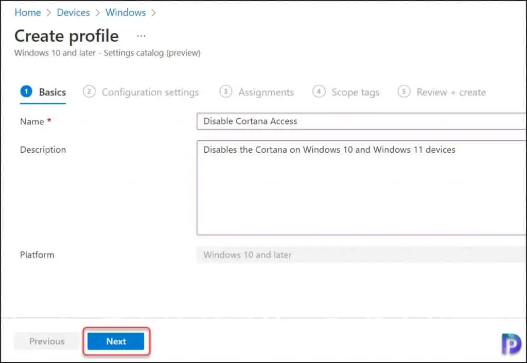 Create Profile - Name