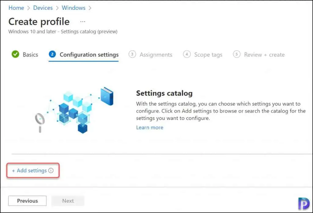 Create Profile - Configuration Settings