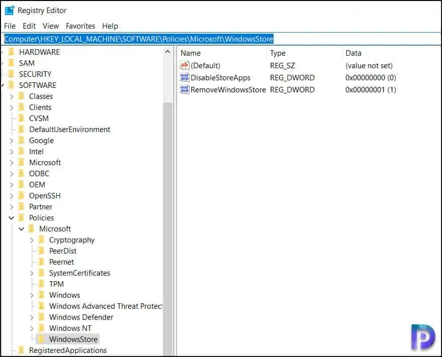 Disable Microsoft Store using Registry