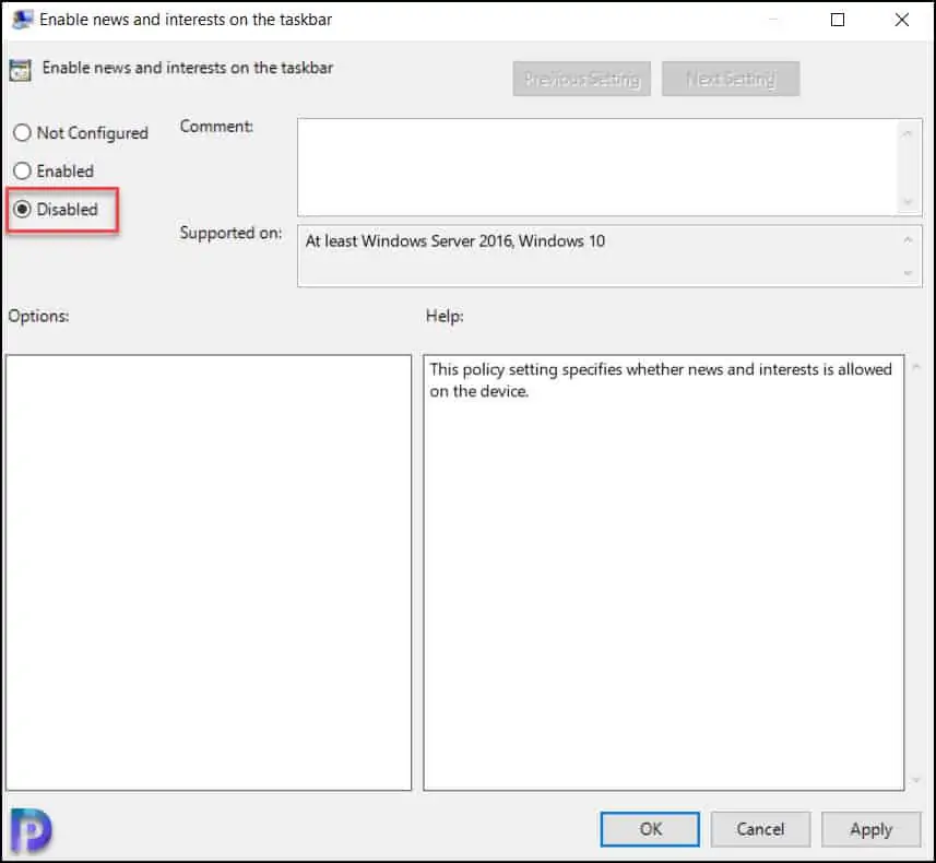Disable News and Interests via Group Policy