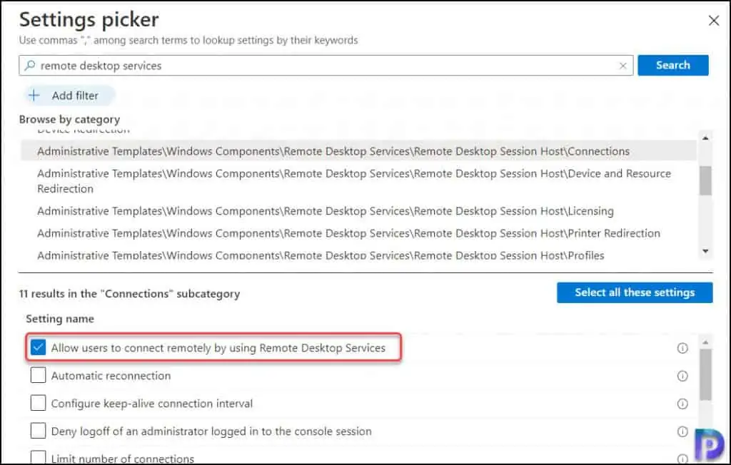 Select Remote Desktop Access Settings