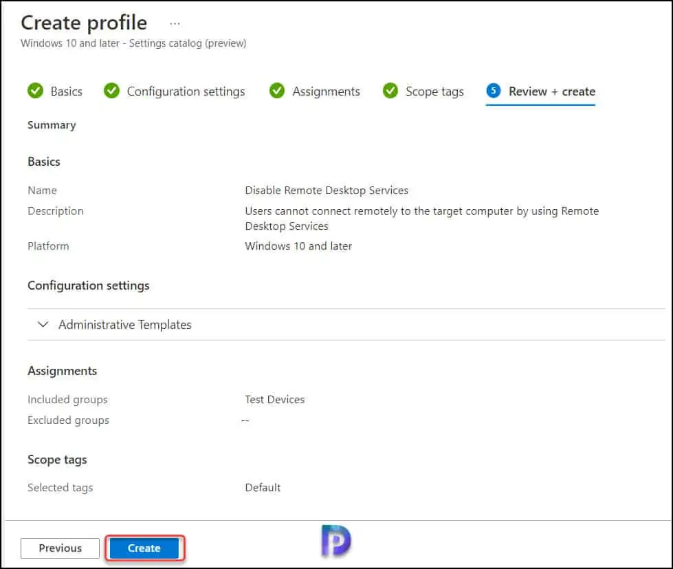 Disable Remote Desktop Access using Intune