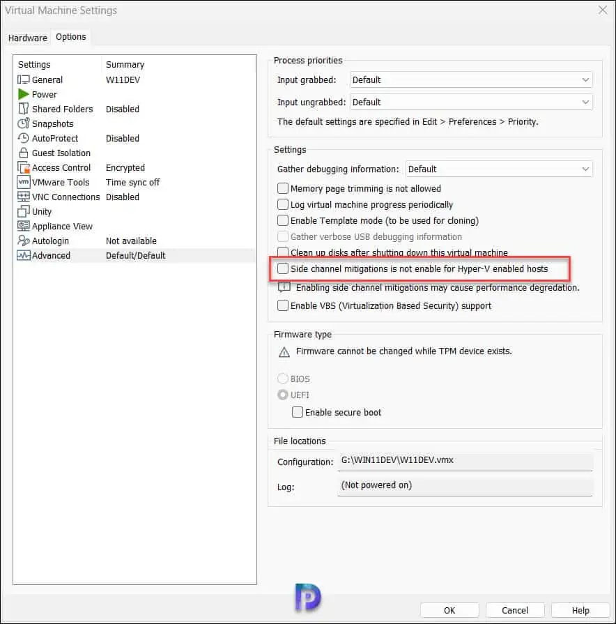 Disable Side Channel Mitigations using VMware Workstation