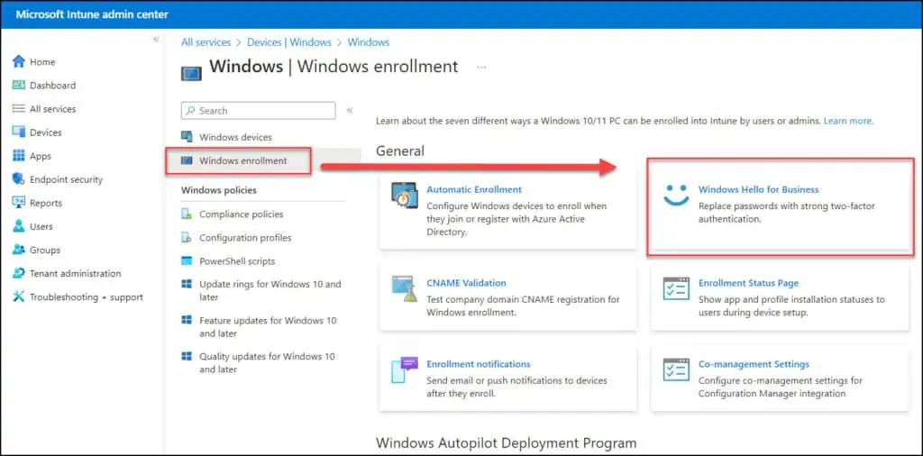 Disable Windows Hello for Business using Intune