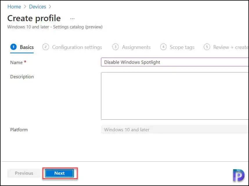 Create new Configuration Profile