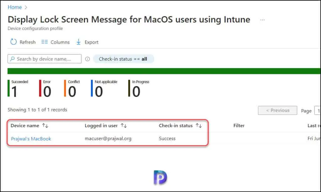 Monitor the MacOS Lock Screen Message Policy in Intune