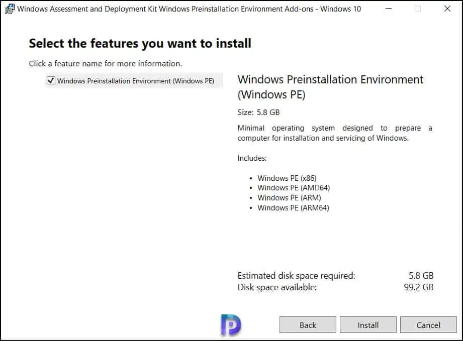 Install Windows PE Add-on for Server 2022