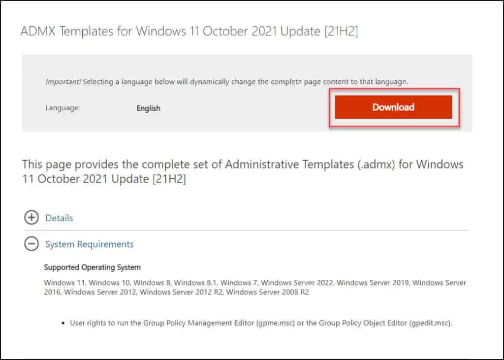 Download Windows 11 Administrative Templates