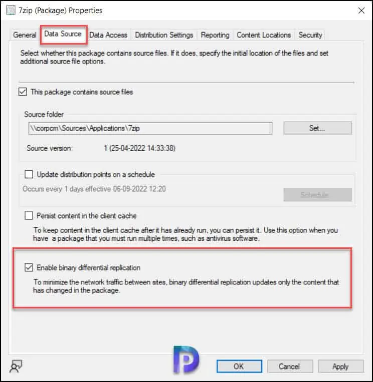 Enable Binary Differential Replication in SCCM for Packages