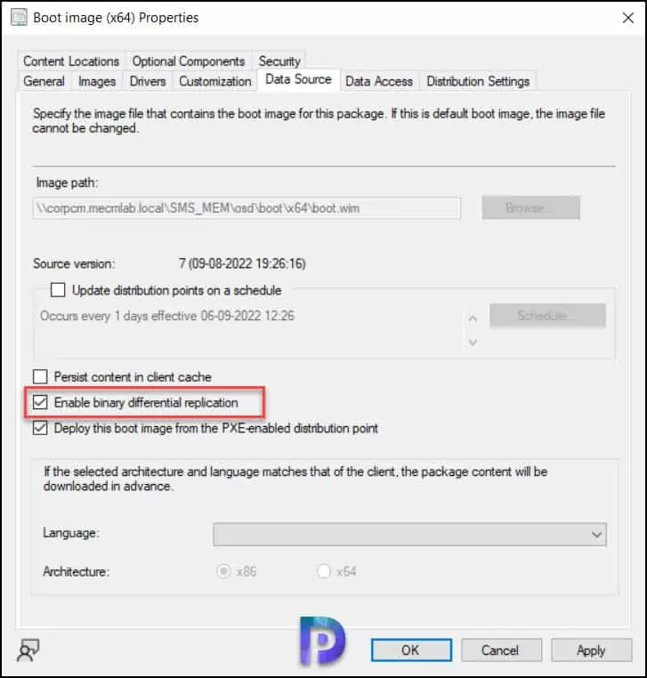 Enable BDR for SCCM Boot Images