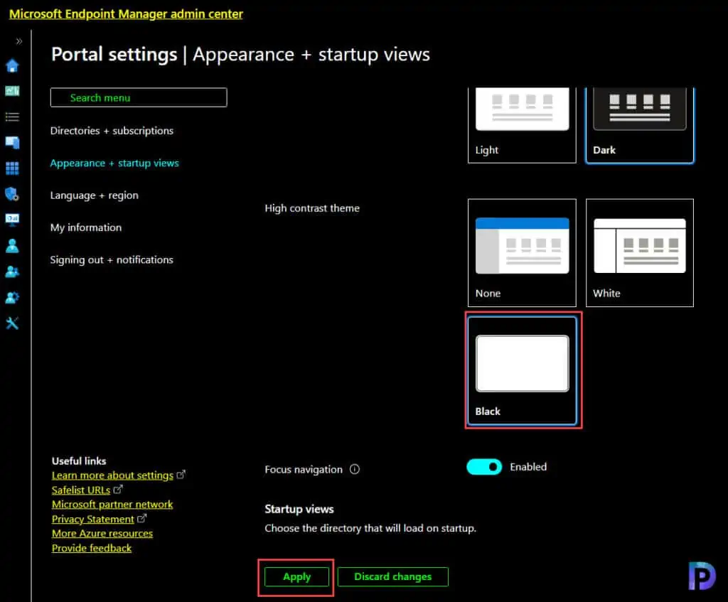 Enable High Contrast Theme for Intune Admin Center