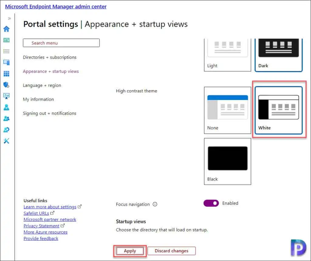 Enable High Contrast Theme for Intune Admin Center