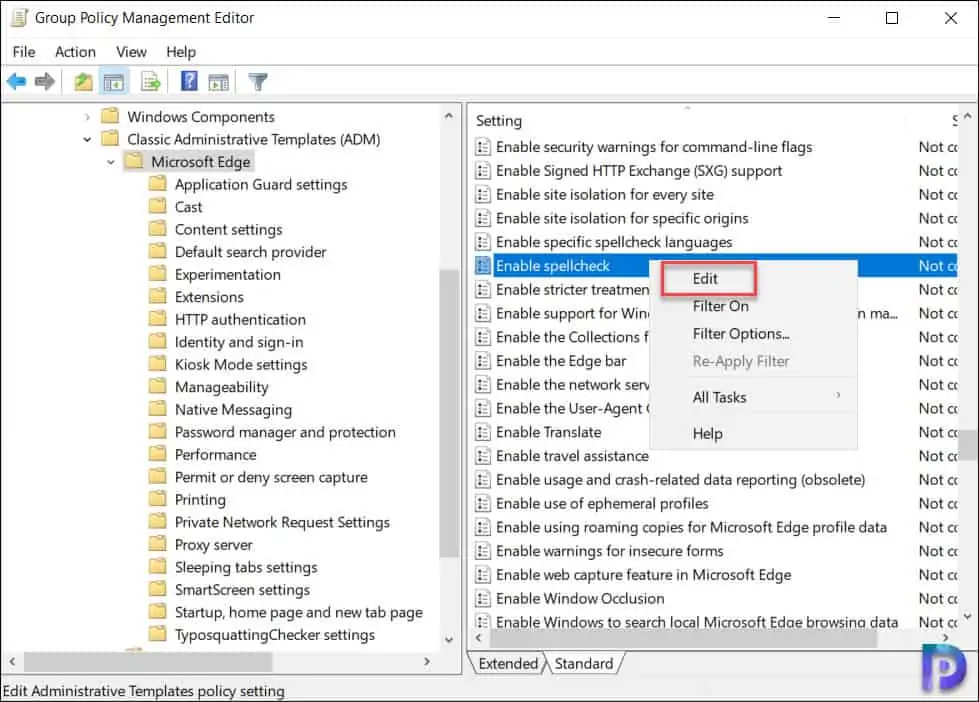 Enable Spell Check in Microsoft Edge using Group Policy