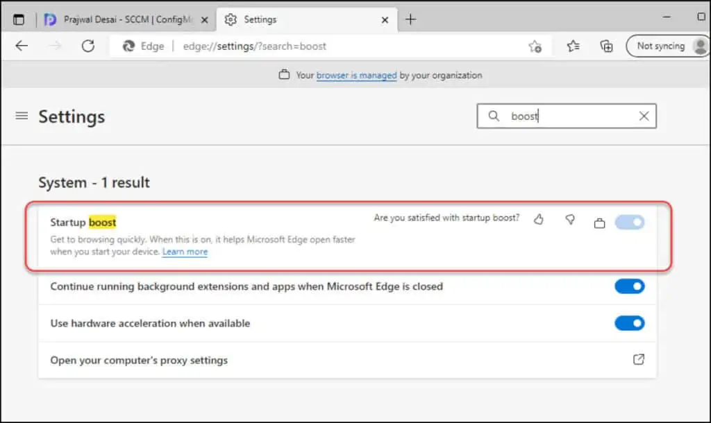 Startup Boost Feature Enabled in Edge Browser