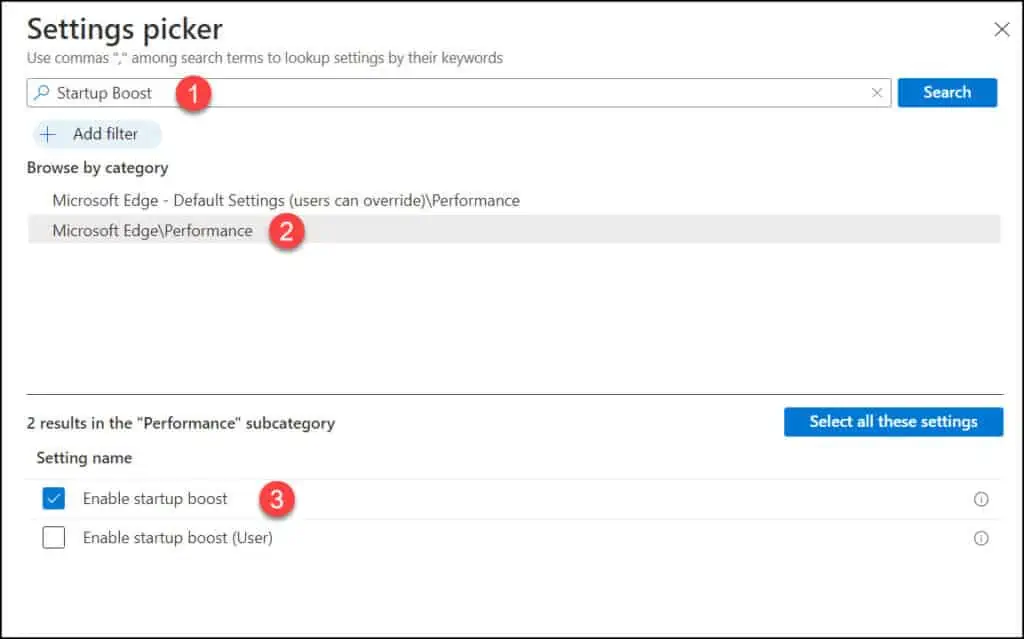 Enable Startup Boost for Edge | Settings Catalog