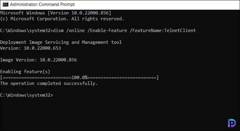 Install Telnet on Windows 11 using Command Prompt