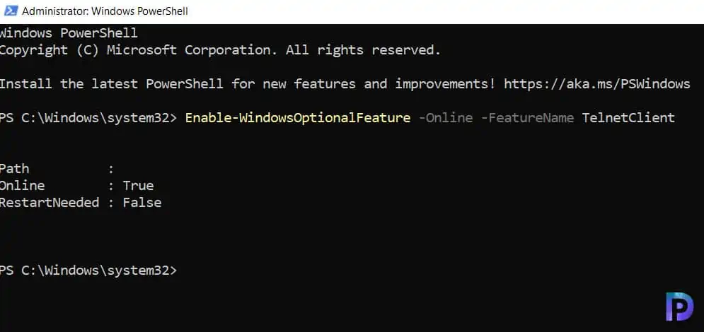 Install Telnet on Windows 11 using PowerShell