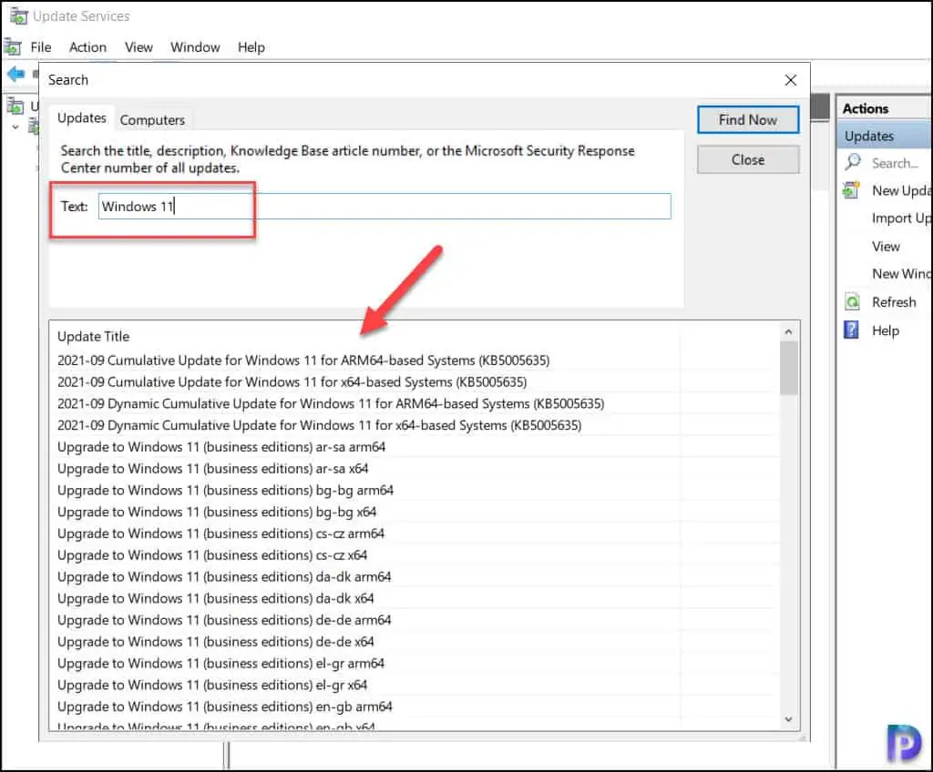 Windows 11 updates in WSUS console