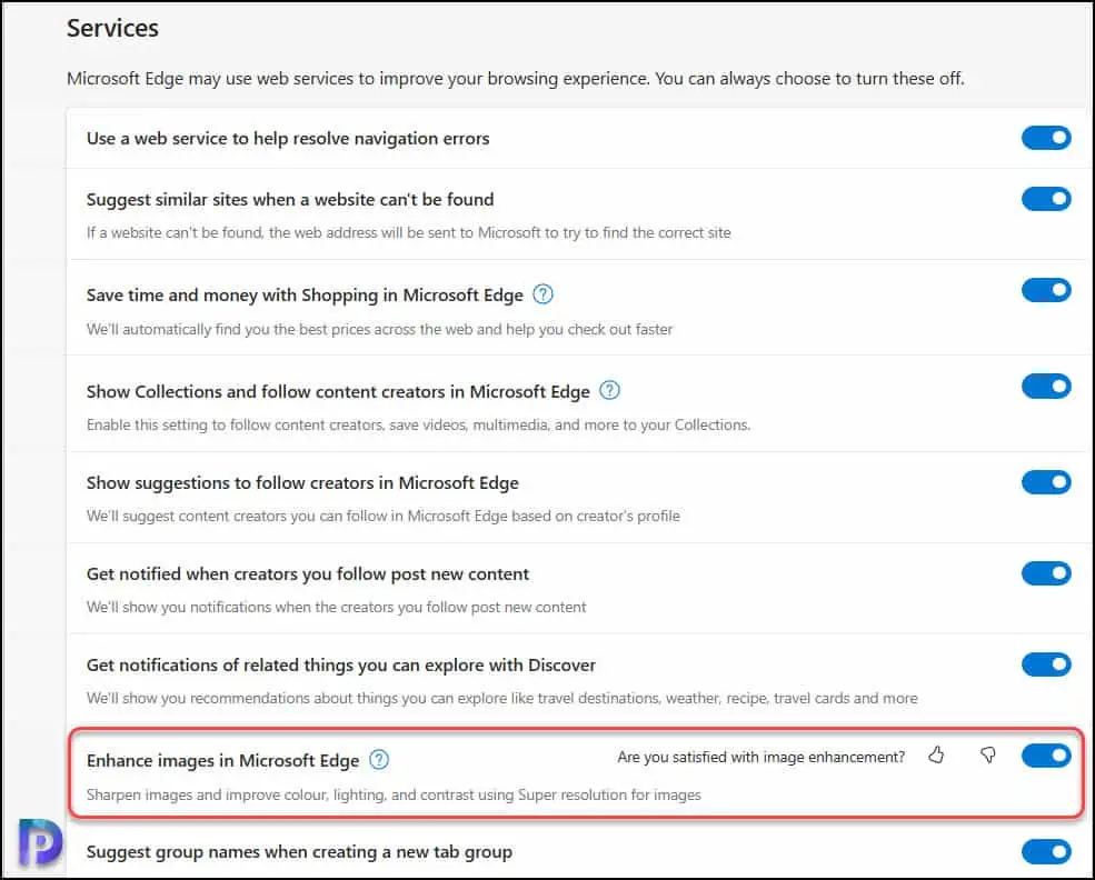 Turn on Enhance Images in Microsoft Edge