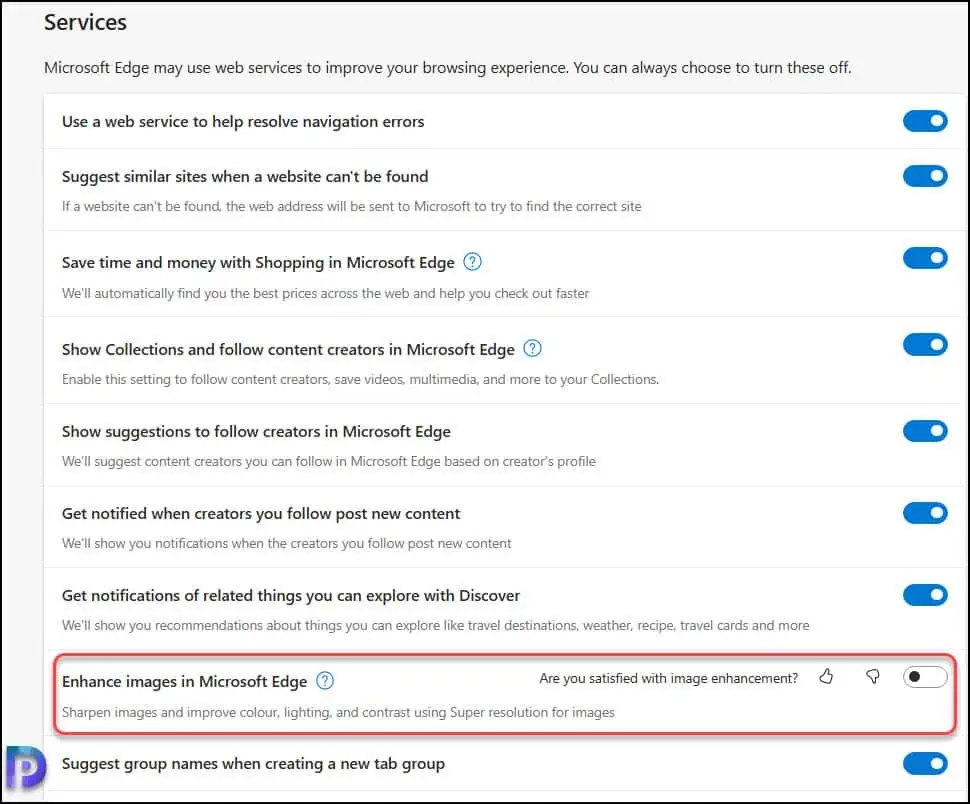 Disable Enhance Images in Microsoft Edge