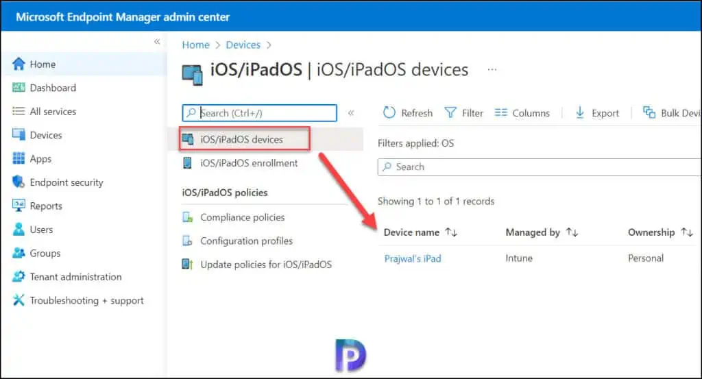 View Enrolled iOS/iPadOS Devices in Intune