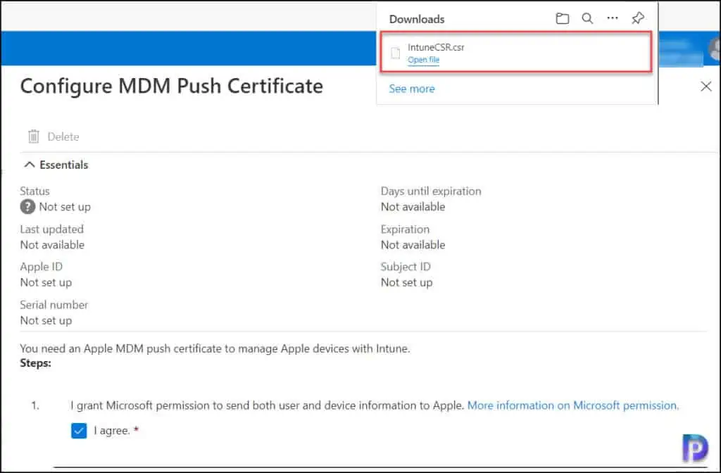 Download the Intune certificate Signing request