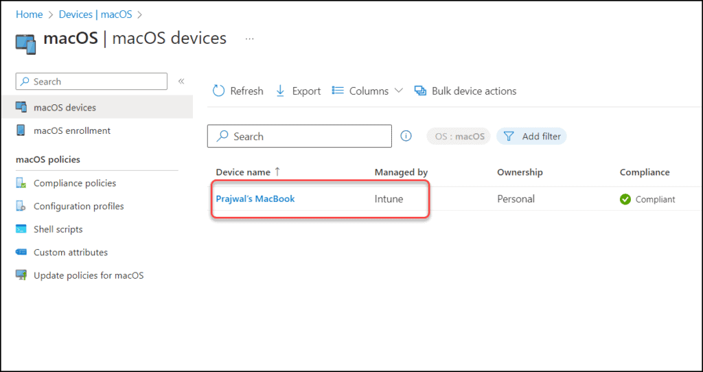 Check macOS Enrollment Status in Intune Portal