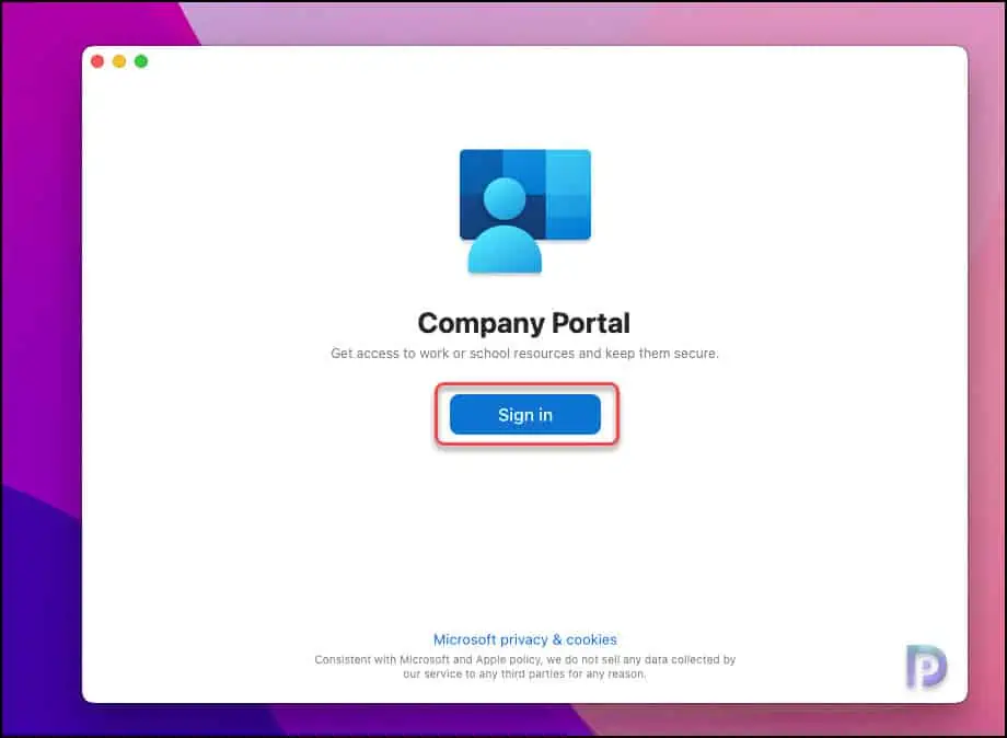 Sign-in to Company Portal App